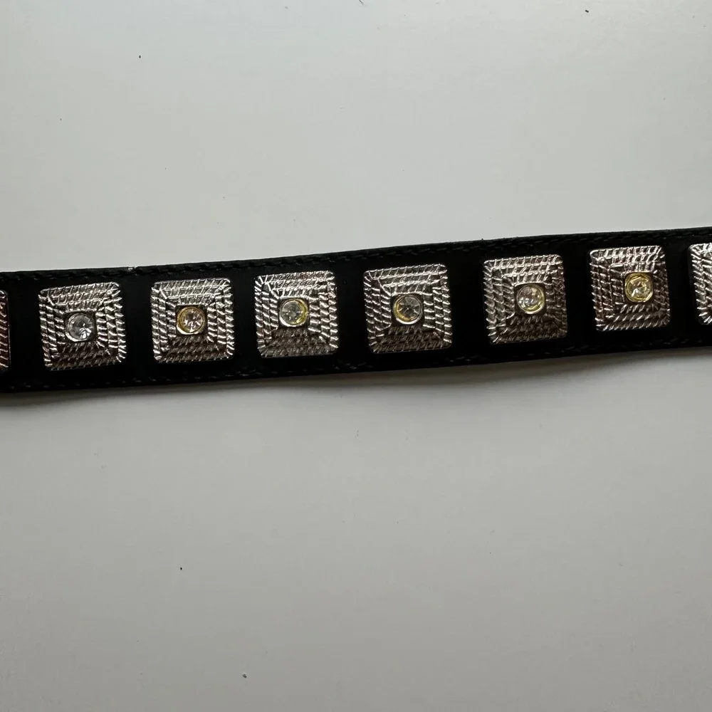 Vtg Compagnie Internationale EXPRESS Black Leather Concho Belt Made In Italy L